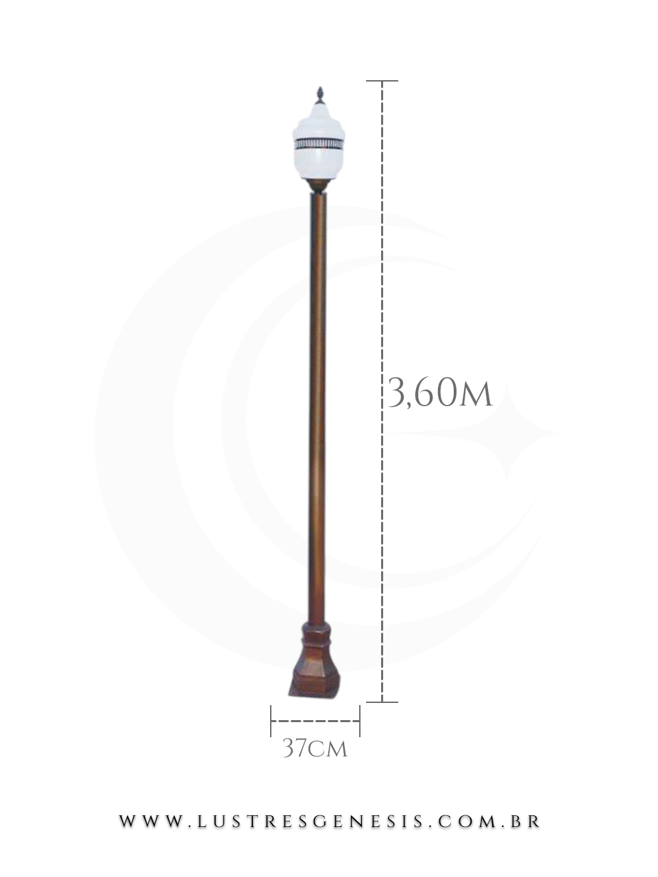 Poste de Jardim Colonial Clássico 3,60m com Globo Branco para Jardim Fachada Área Externa Garagem Piscina